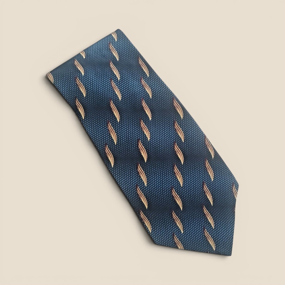 Bill Blass Silk Tie Mens OS Blue Gold Abstract‎ Pattern Black Label Professional